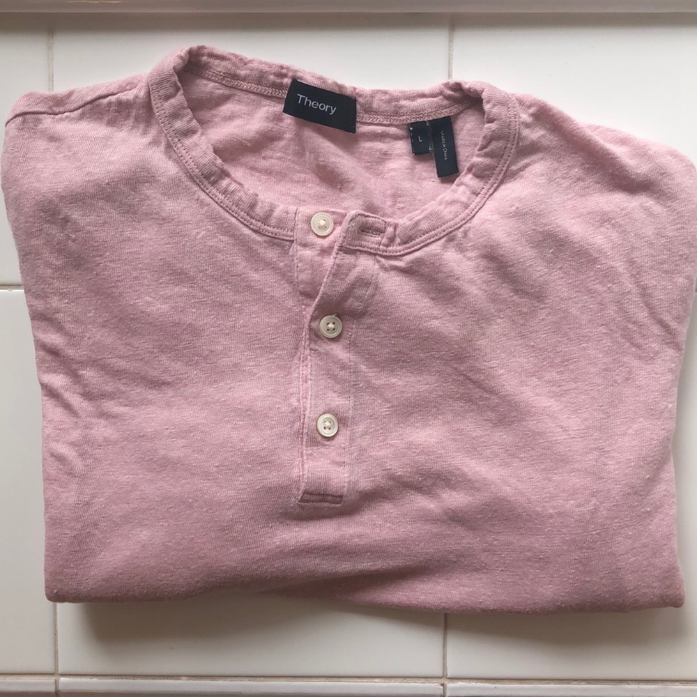 Large Pink Theory crew neck, 100% linen.